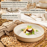 SÄNGER Río Crema | Juego de vajilla de gres de 18 piezas para 6 personas, incluidos 6 platos llanos, 6 platos de postre y 6 tazones | LA COLECCIÓN DE VALOR