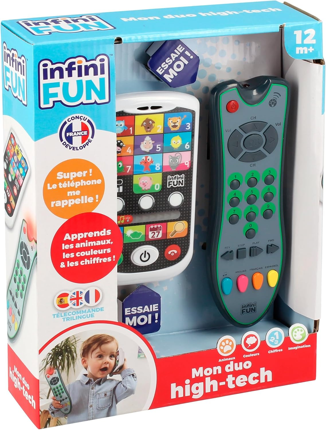 My Duo Teléfono de alta tecnología + mando a distancia - 1 mando a distancia trilingüe francés/inglés/español y 1 teléfono ultrarrealista - Juguete educativo multiactividad a partir de 12 años Bebe Naty Shop Toys Default Title