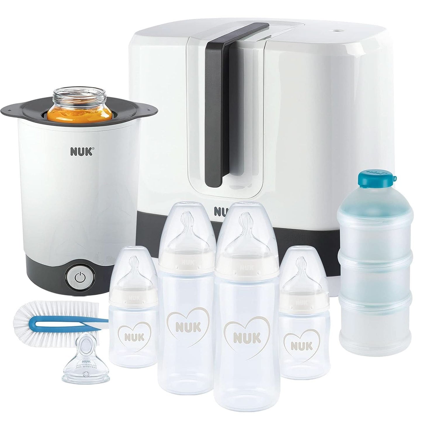 Set extractor de leche manual NUK, Almohada de silicona suave, 2 biberones perfectamente combinados, Alimentación infantil de 150 ml y accesorios de lactancia Naty Shop First Choice+ Set