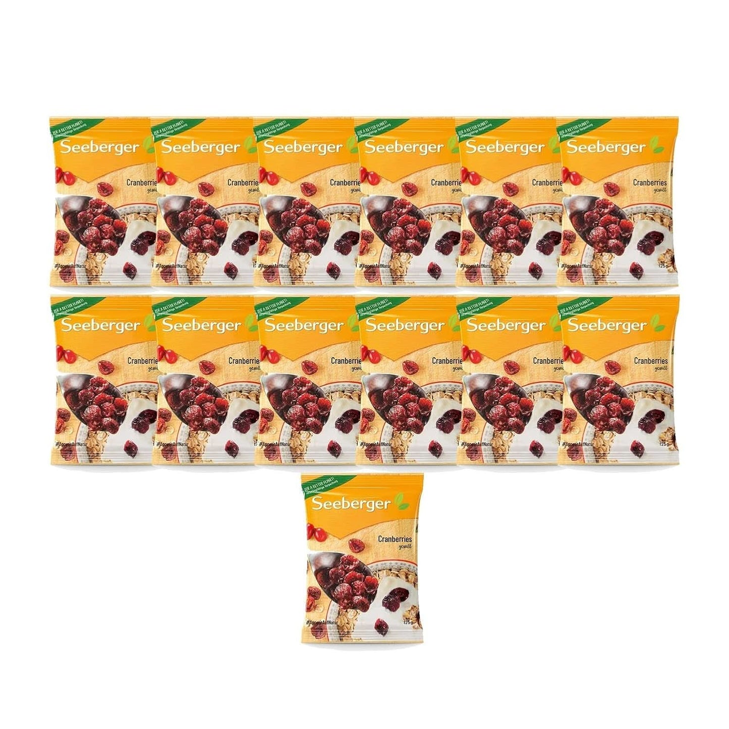 Seeberger Cranberries, arándanos canadienses partidos por la mitad, afrutados y dulces, 13 x 125 gramos Naty Shop Productos Deshidratados