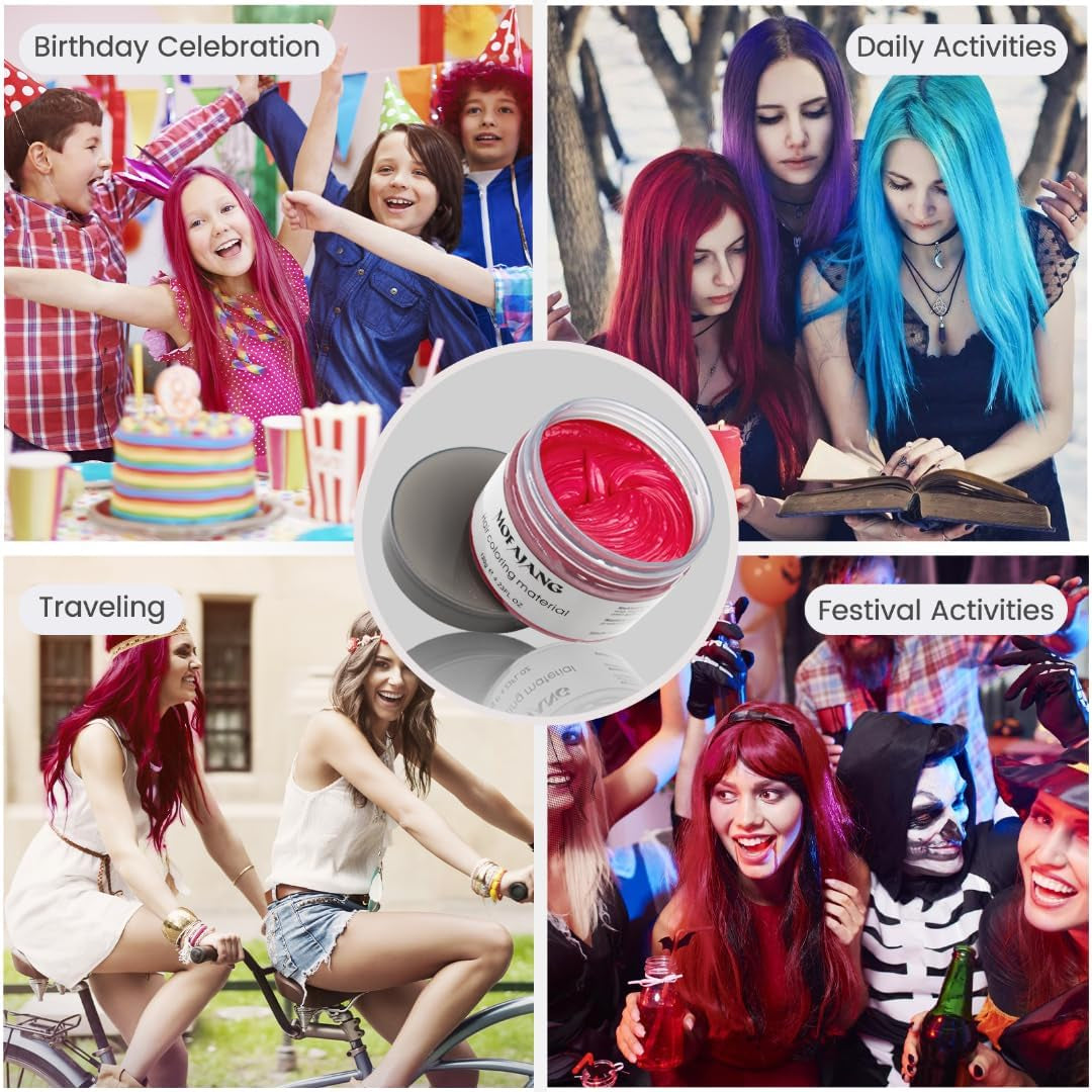 Color de cabello temporal 4.23 onzas de cera de color para hombres y mujeres Pomada de color natural lavable Tinte para el cabello instantáneo para fiesta Cosplay Halloween (rojo) Naty Shop Tinte para el cabello