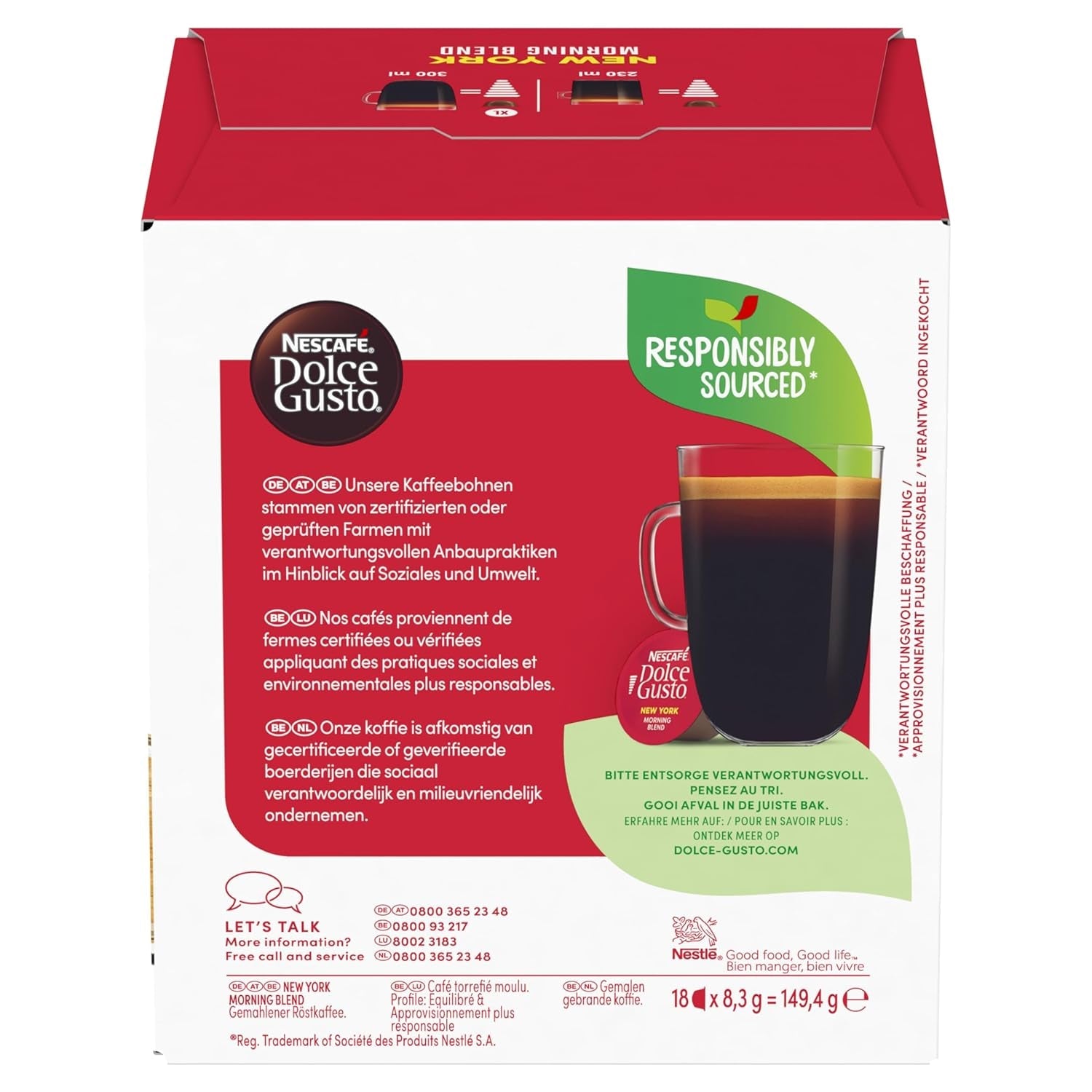 NESCAFÉ DOLCE GUSTO American Café Inspiration New York Morning Blend Kaffeekapseln Paquete de 3 (3 x 18 cápsulas)