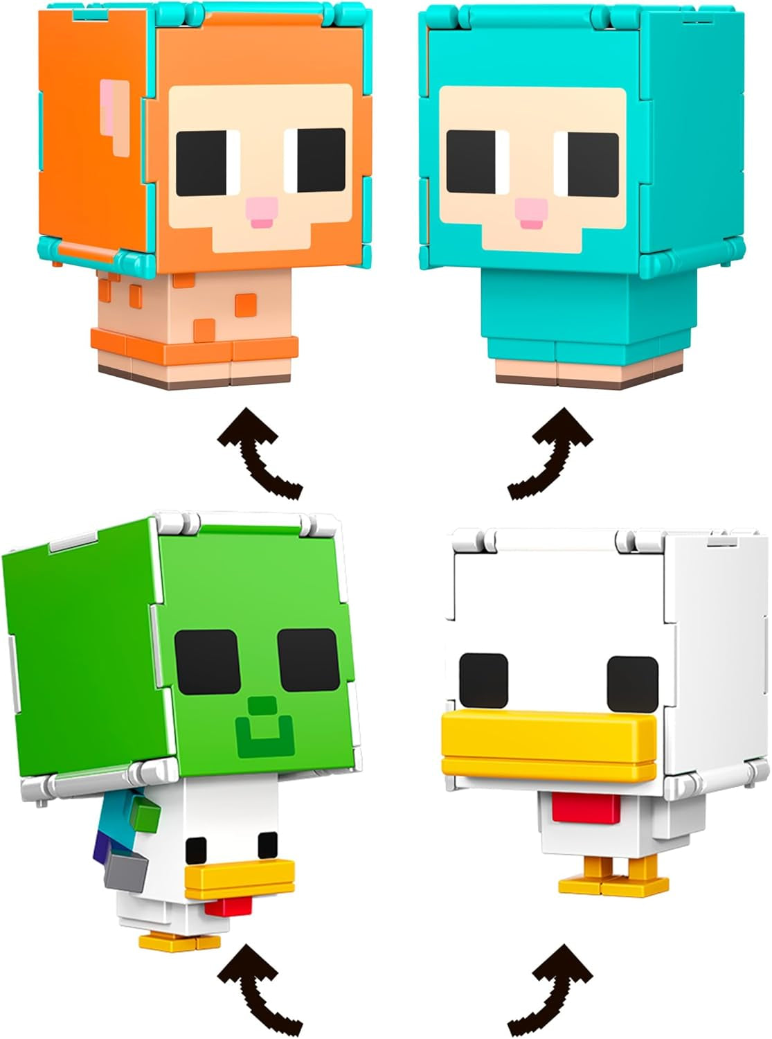 Mattel Minecraft Flippin' Figs Oveja y Pollo Paquete de 2 con Figuras de Juego 2 en 1, Cabezas Grandes y Diseño de píxeles HXK17 Figuras de acción Naty Shop