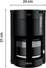 Krups F30908 ProAroma Cafetera espresso con filtro y jarra de cristal, capacidad 1,25 l, 10-15 tazas, 1050 W, negra