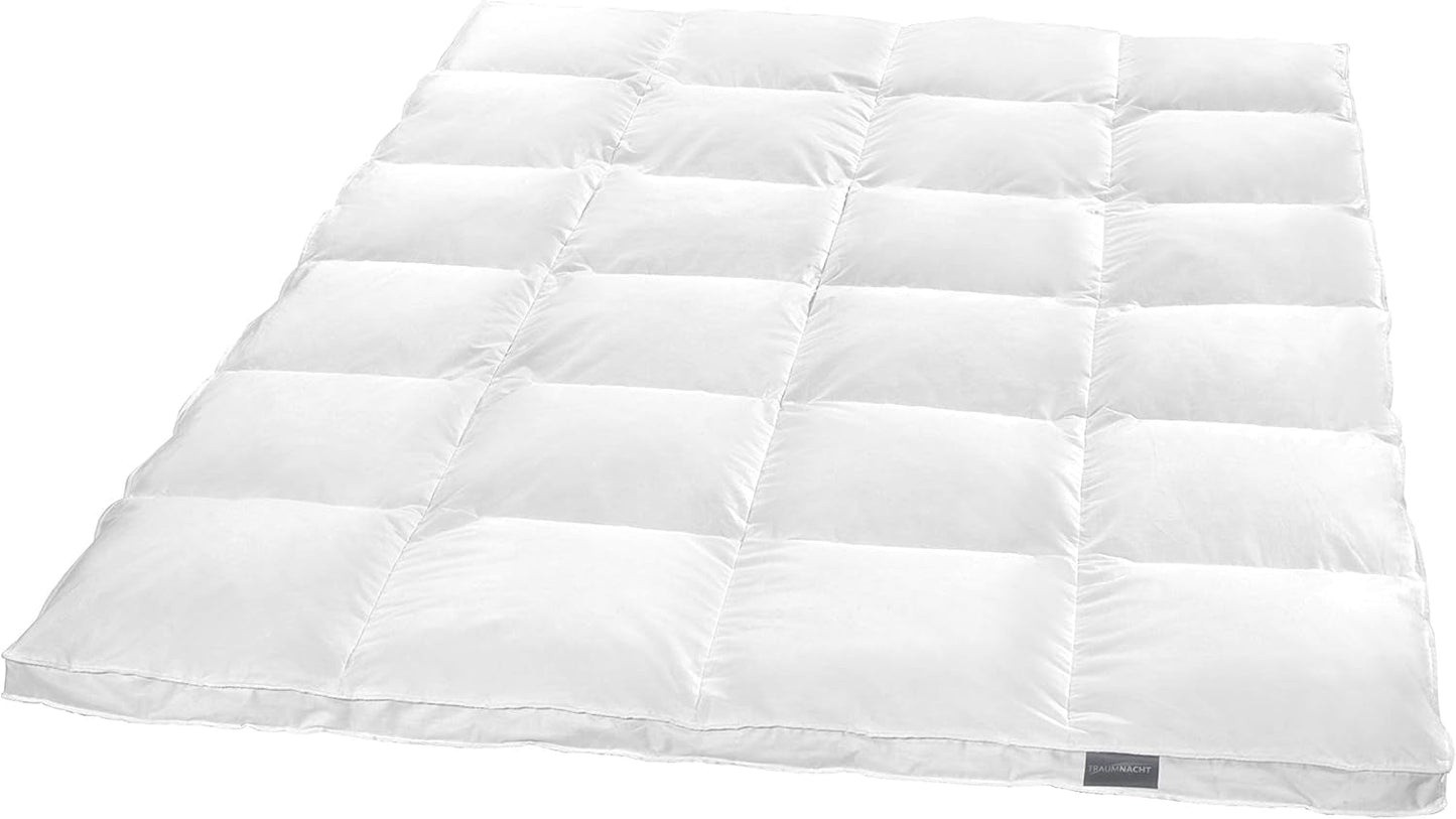 Traumnacht Basic Edredón de plumas ligero con plumón nuevo blanco (60%) y plumas (40%), DIN EN 12934, 135 X 200 cm, certificado Down Pass y Oeko-Tex, producido según el estándar de calidad alemán Edredones y edredones Naty Shop 60 por ciento plumón / 40 por ciento plumas Manta de invierno muy cálida 155 X 220