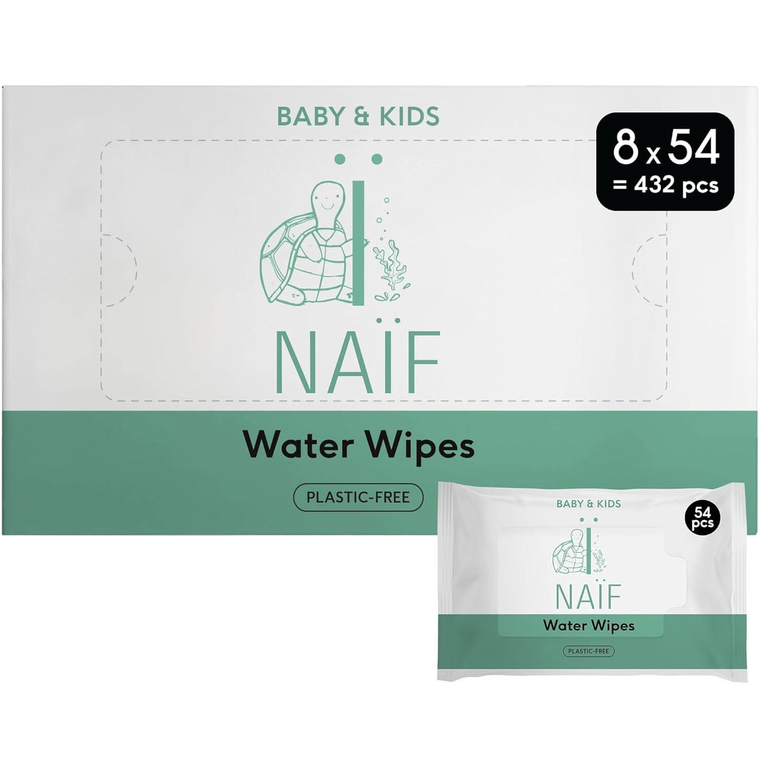 Naïf Plastikfreie Feuchttücher 432 Stück (8Er X 54 Feuchttücher) - Pflege Für Babypo, Körper Und Gesicht - 99% Aus Wasser - 0% Parfüm Und Alkohol - Nachhaltige Feuchttücherbox Eukalyptus Sensitiv Naty Shop 54 Stück (8Er Pack) Water