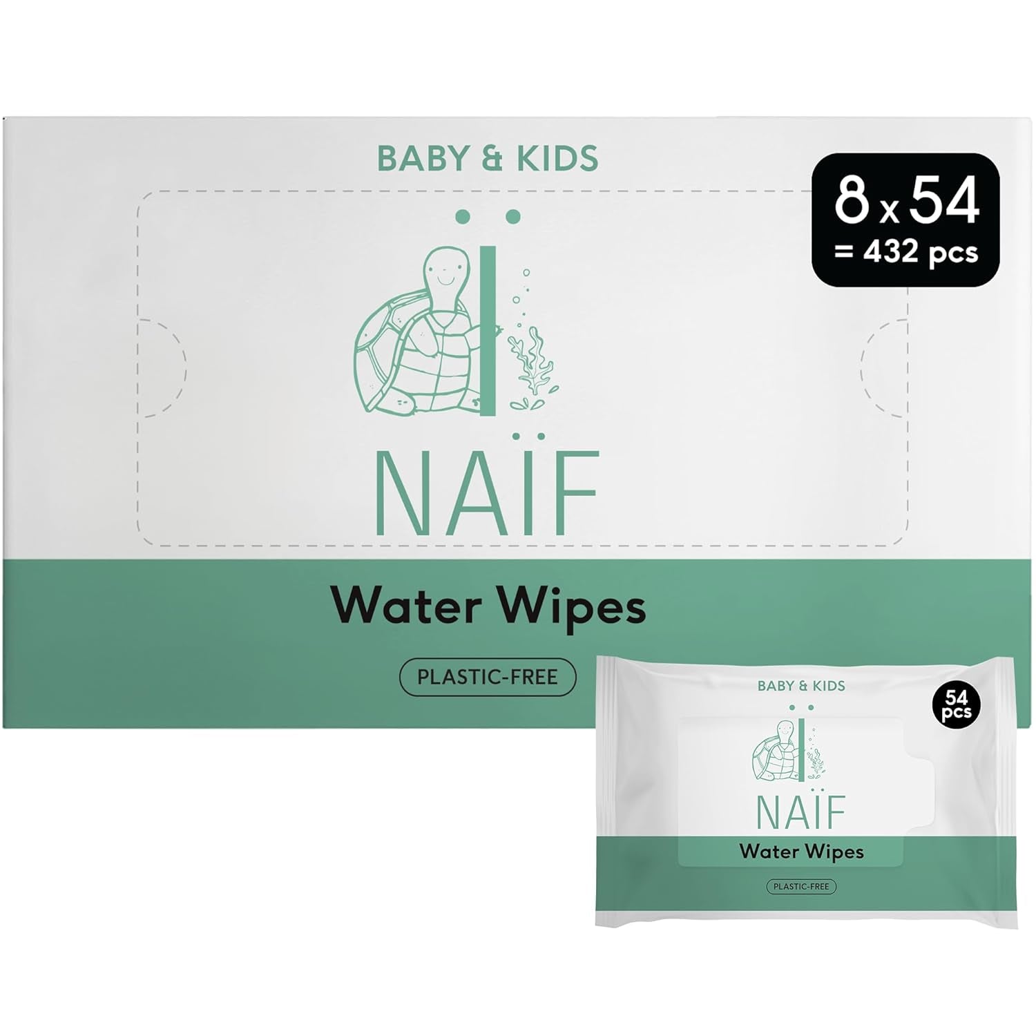 Naïf Toallitas para Bebé Sin Plástico 54 Piezas (1 Paquete x 54 Piezas) - Para Culito, Cuerpo y Cara del Bebé - Ingredientes Naturales