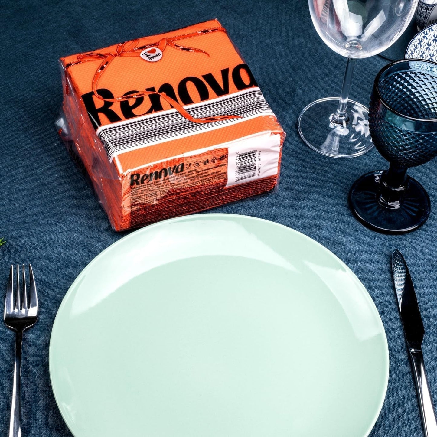 Servilletas de papel Renova, etiqueta roja naranja - 70 servilletas