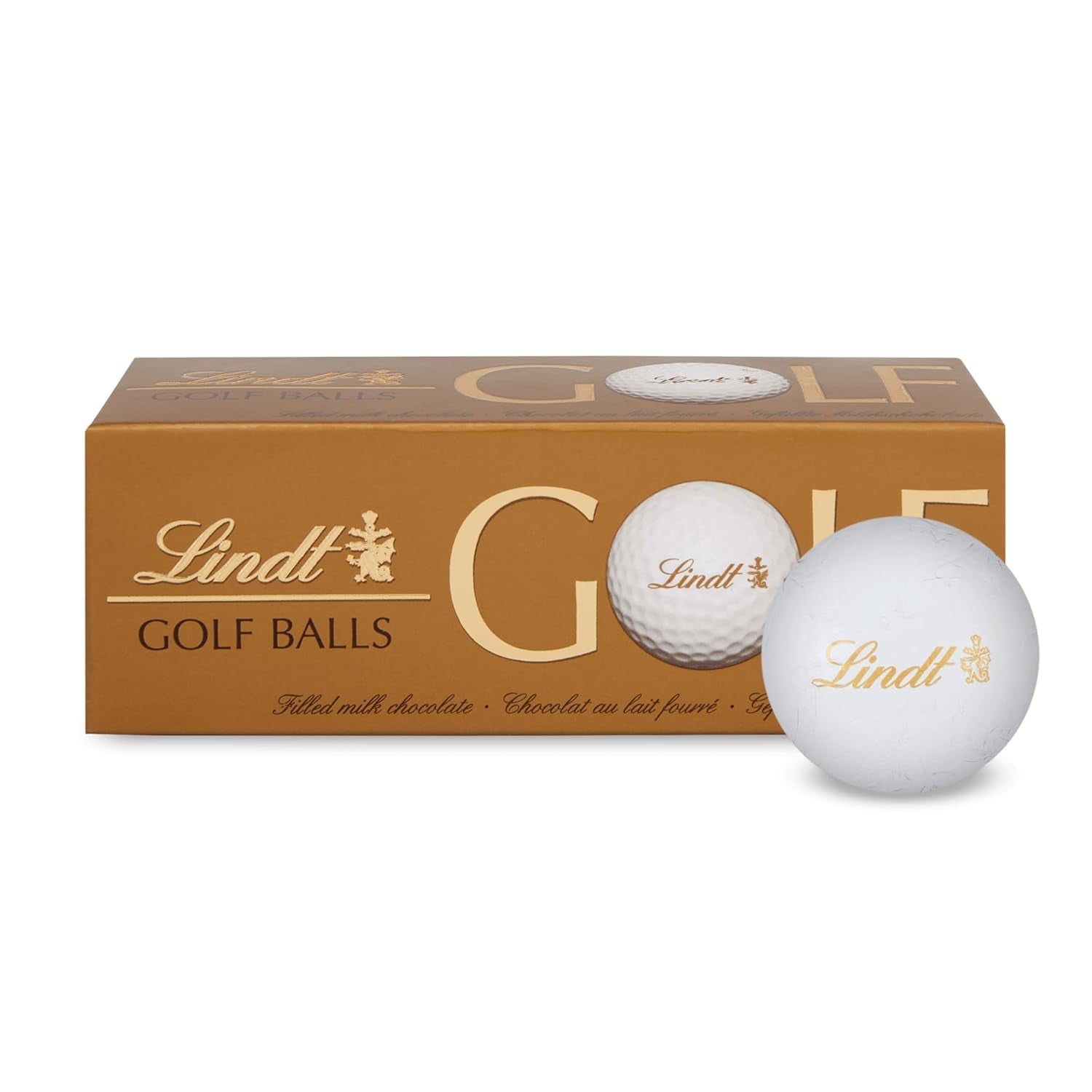 Lindt Schokolade - Pelotas de golf | 110 gramos| Drei Golfbälle Aus Lindt Vollmilch-Schokolade Mit Nougatcremefüllung Und Waffelstückchen | Pralinengeschenk | Regalo para golfista | Tienda Schokoladengeschenk Naty