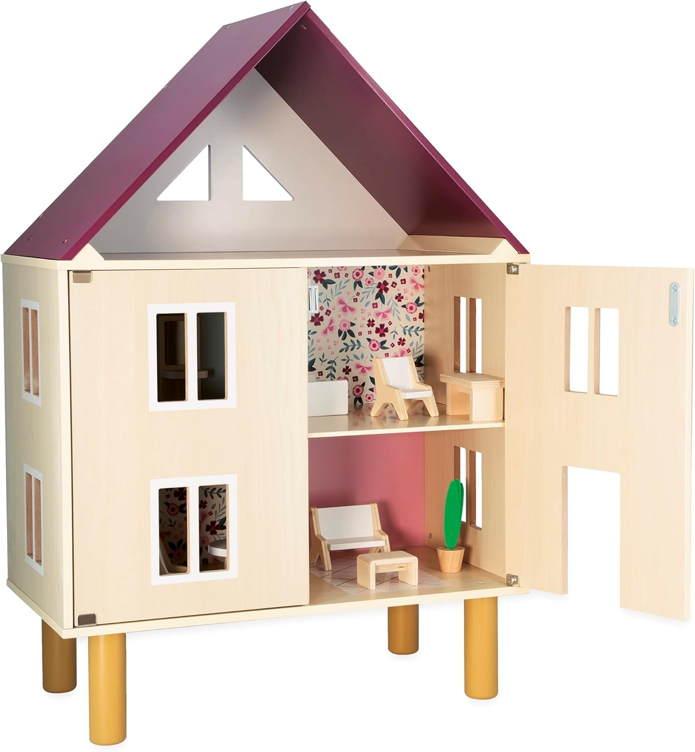 Janod Mademoiselle Casa de Muñecas de Madera 3 Niveles y 11 Accesorios Réplica de Juguete Desarrolla la Imaginación A Partir de 3 Años J06581 Casas de Muñecas Rosa Naty Shop Twist