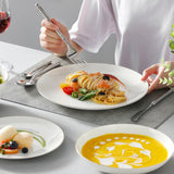 MALACASA Juego de vajilla para 4 personas Bone China Juego de vajilla de 16 piezas Redondo blanco con borde dorado Juego combinado de 4 platos llanos 4 platos de postre 4 platos Suma y 4 tazones de cereales Serie NORI