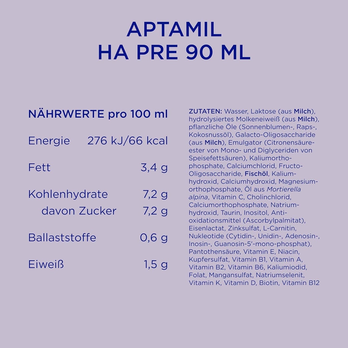 Aptamil HA Pre Ready to Drink – Leche hidrolizada para lactantes desde el nacimiento – 4 x 2 x 90 ml