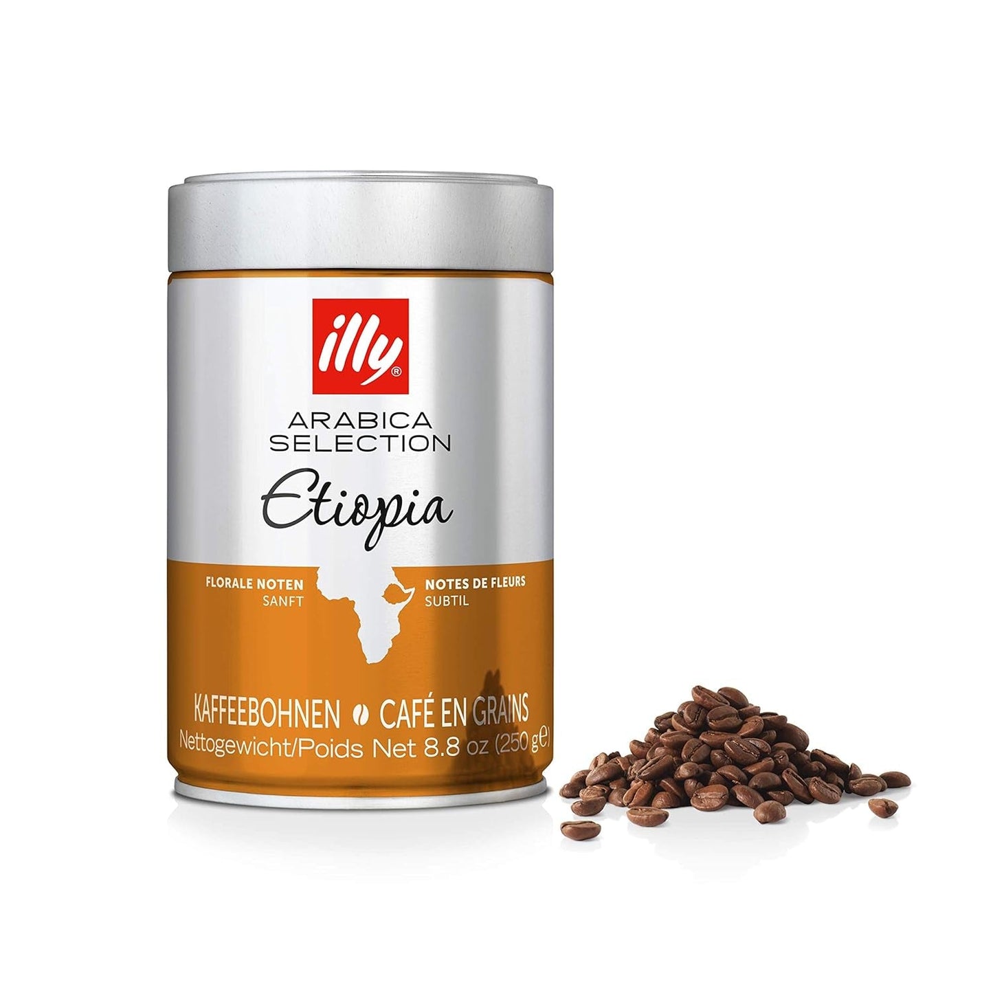 Café Illy, granos de espresso de la Selección de Arábica de Etiopía - paquete que contiene 2 dosis de 250 g cada una