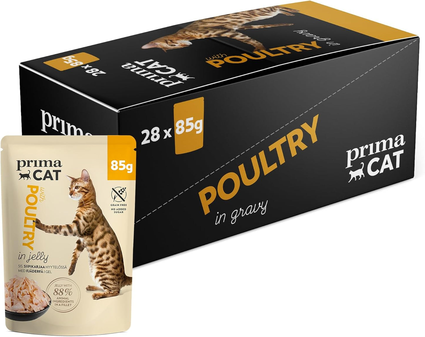 PrimaCat - Comida húmeda clásica para gatos, sabor a pájaro en salsa, 28 x 85 g