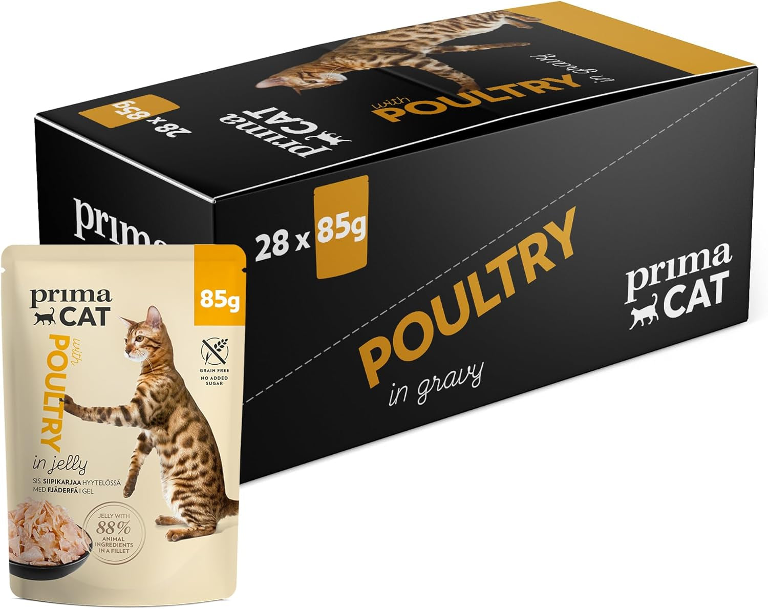 PrimaCat - Comida húmeda clásica para gatos, sabor a pájaro en salsa, 28 x 85 g