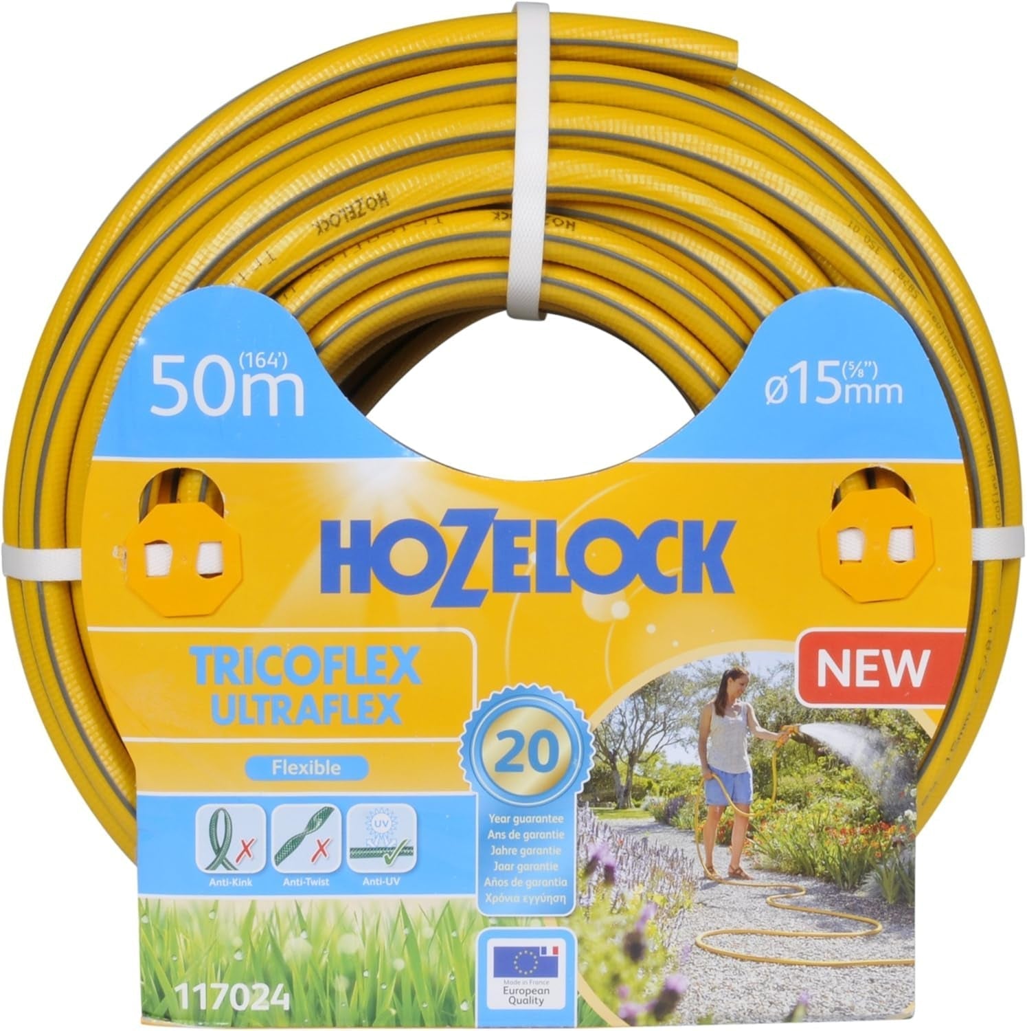 HOZELOCK - Manguera Tricoflex Ultraflex Ø 12,5 mm (1/2") 20 M: Manguera de jardín flexible, resistente a la intemperie, resistente a torceduras y dobleces, fabricada con un 40% de PVC reciclado [117002], amarilla