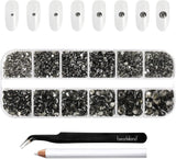 Beadsland 2500 piezas de piedras de cristal para decoración de uñas con parte trasera plana, piedras preciosas para trabajos manuales de 8 tamaños SS4 ~ SS30 con pinzas y puntas (Kristall Weiss)