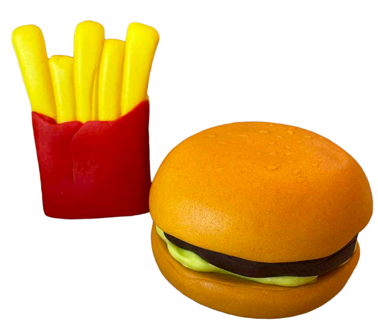 SweetJoy Decoraciones comestibles de hamburguesa y patatas - Juego de 2 figuras de pasta de azúcar de aproximadamente 6 cm