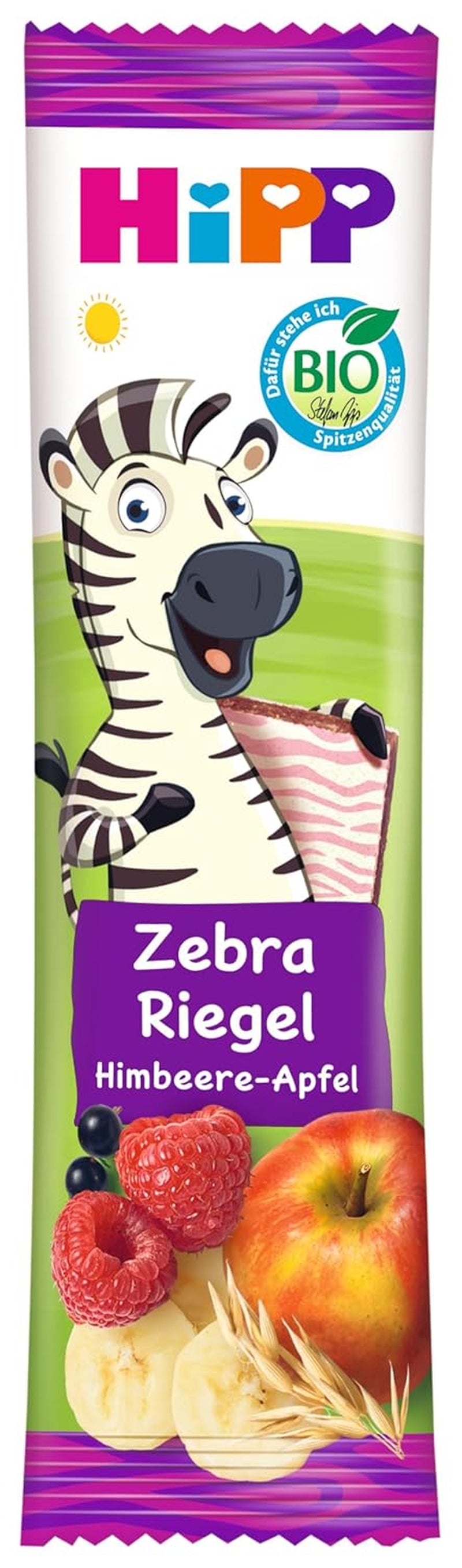 Barras HiPP Zebra sabor plátano, manzana y frambuesa (22 x 23 g), a partir de 1 año, endulzadas solo con fruta, la mejor calidad orgánica