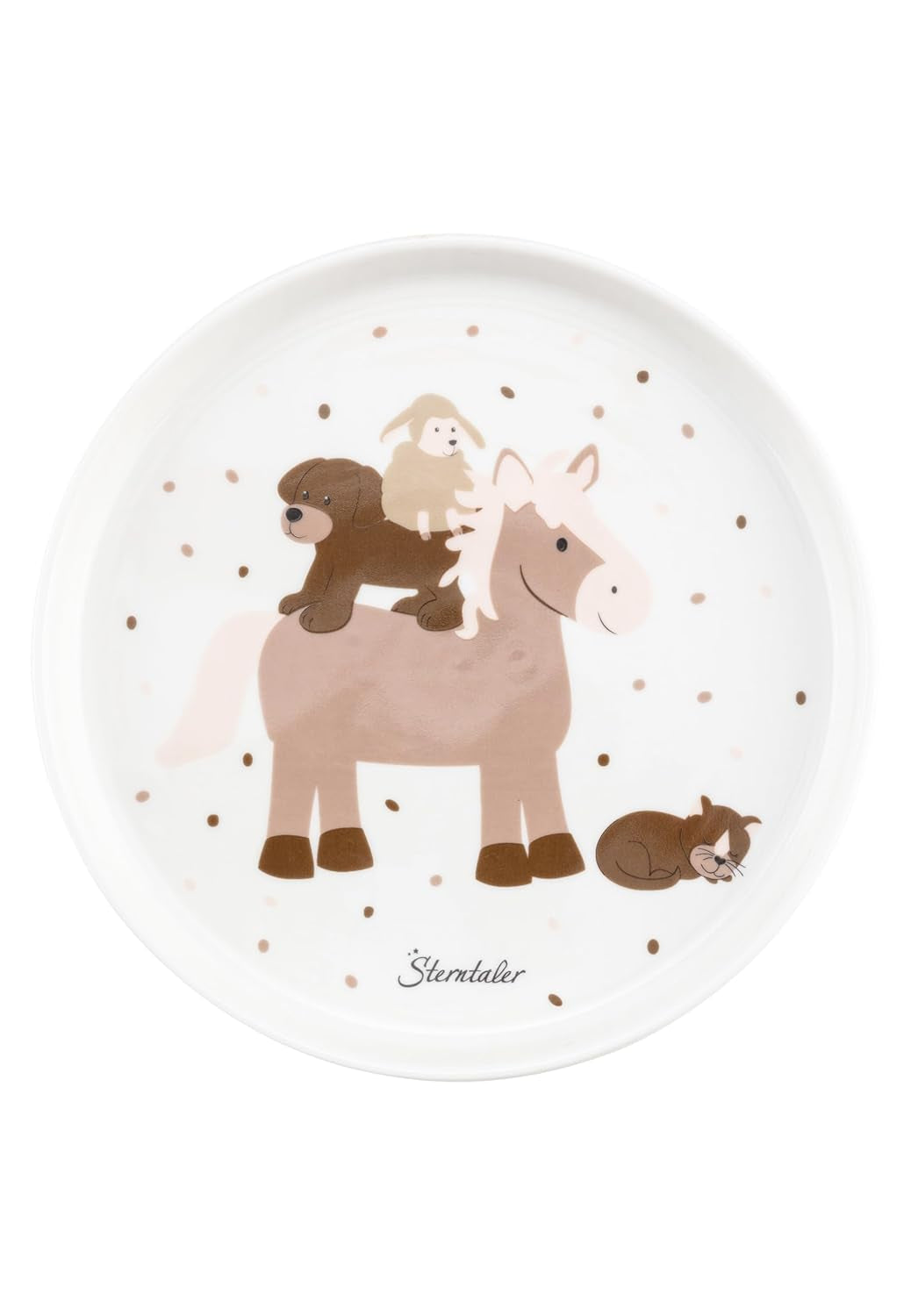 Sterntaler Vajilla de Porcelana Diseño Rústico - Vajilla con Base de Silicona Antideslizante y Desmontable - Vajilla para Bebés y Niños con Plato, Cuenco de 400ml y Taza de 200ml, Blanco