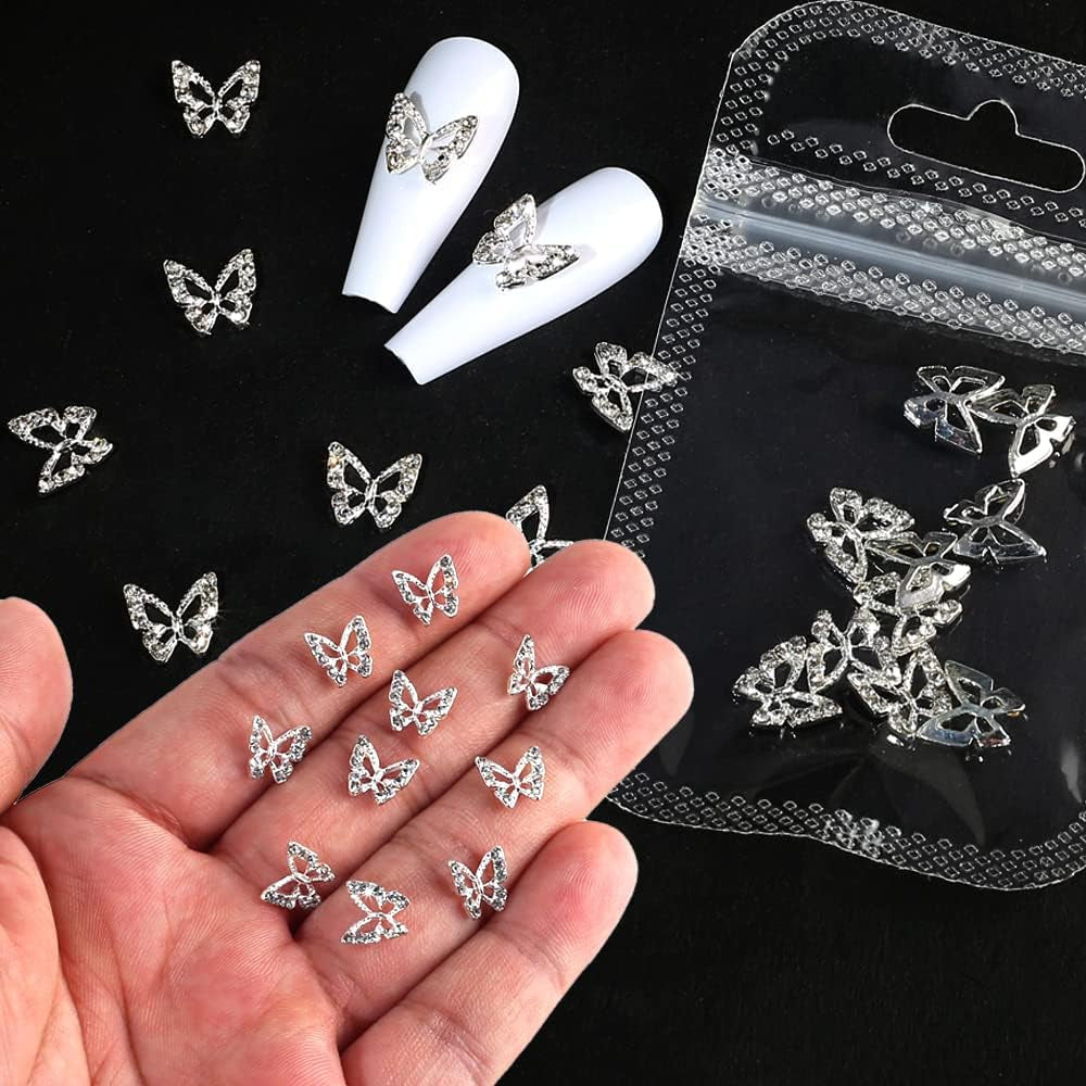 10 piezas de dijes de uñas de mariposa de aleación, piedras colgantes de Metal para decoración de uñas, piedras para diamantes, gemas, joyería de uñas, decoraciones artísticas, fabricación de joyas