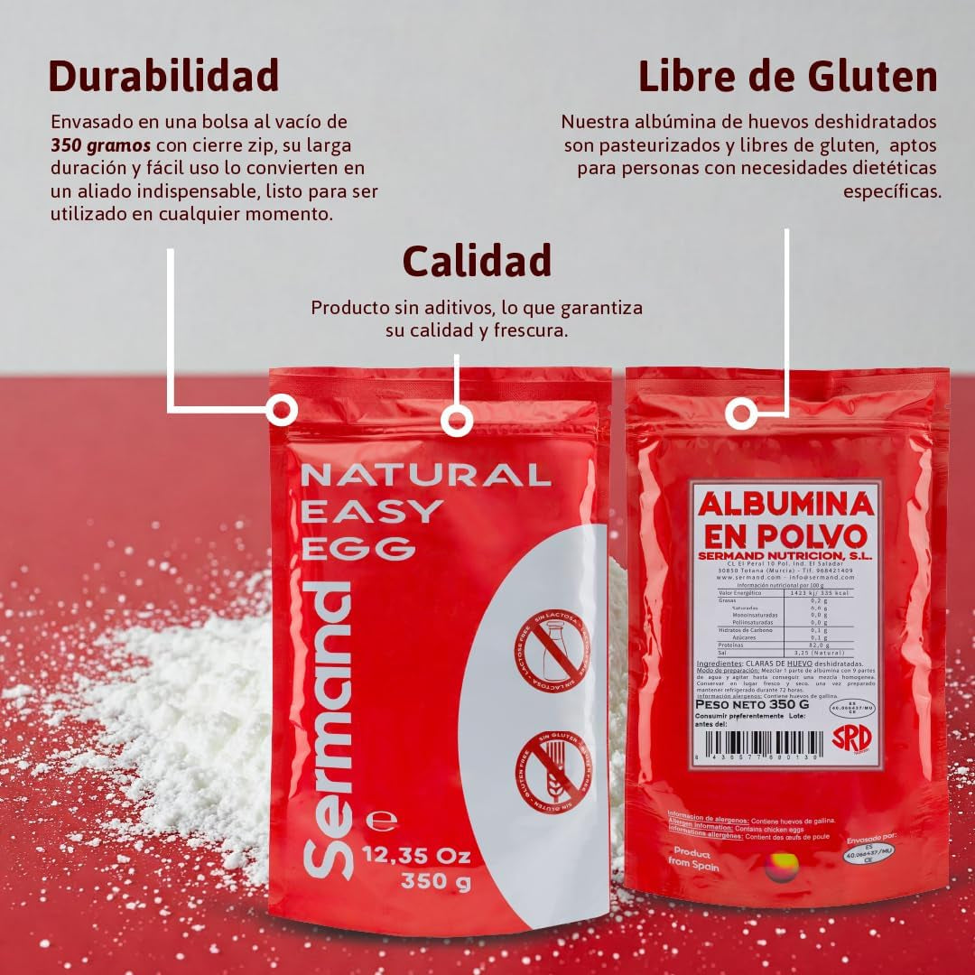 Eiklarpulver (350g) | Getrocknetes Eiklar Pulver | Eialbumin para Backen & Kochen | Ohne Zusatztoffe | Envasado en bolsa con cremallera sin lactosa