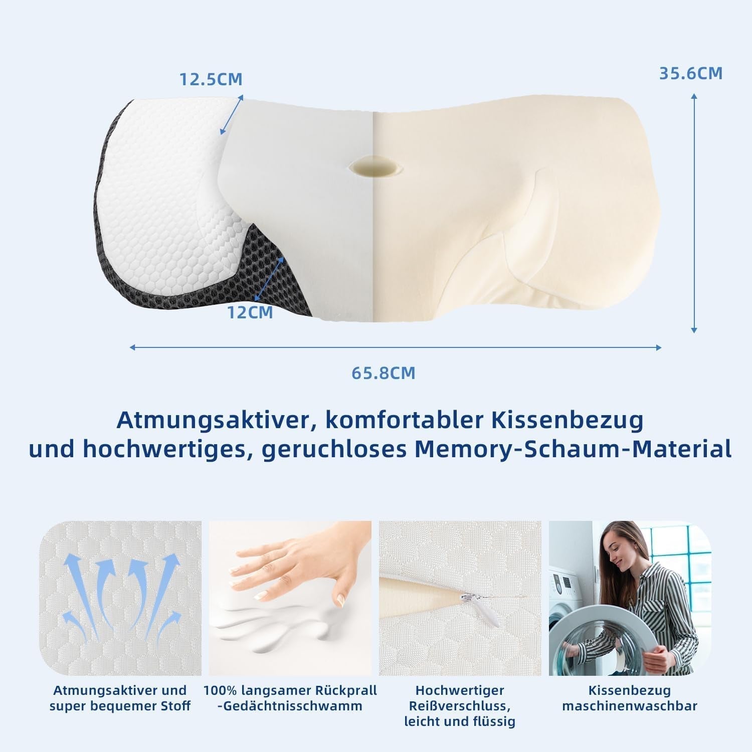 IDEA Almohada para el dolor de cuello, almohada ortopédica de espuma viscoelástica, almohada ergonómica para el cuello para un soporte óptimo, almohada antironquidos para dormir de lado, boca arriba y abdomen, almohadas ortopédicas cervicales Naty Shop