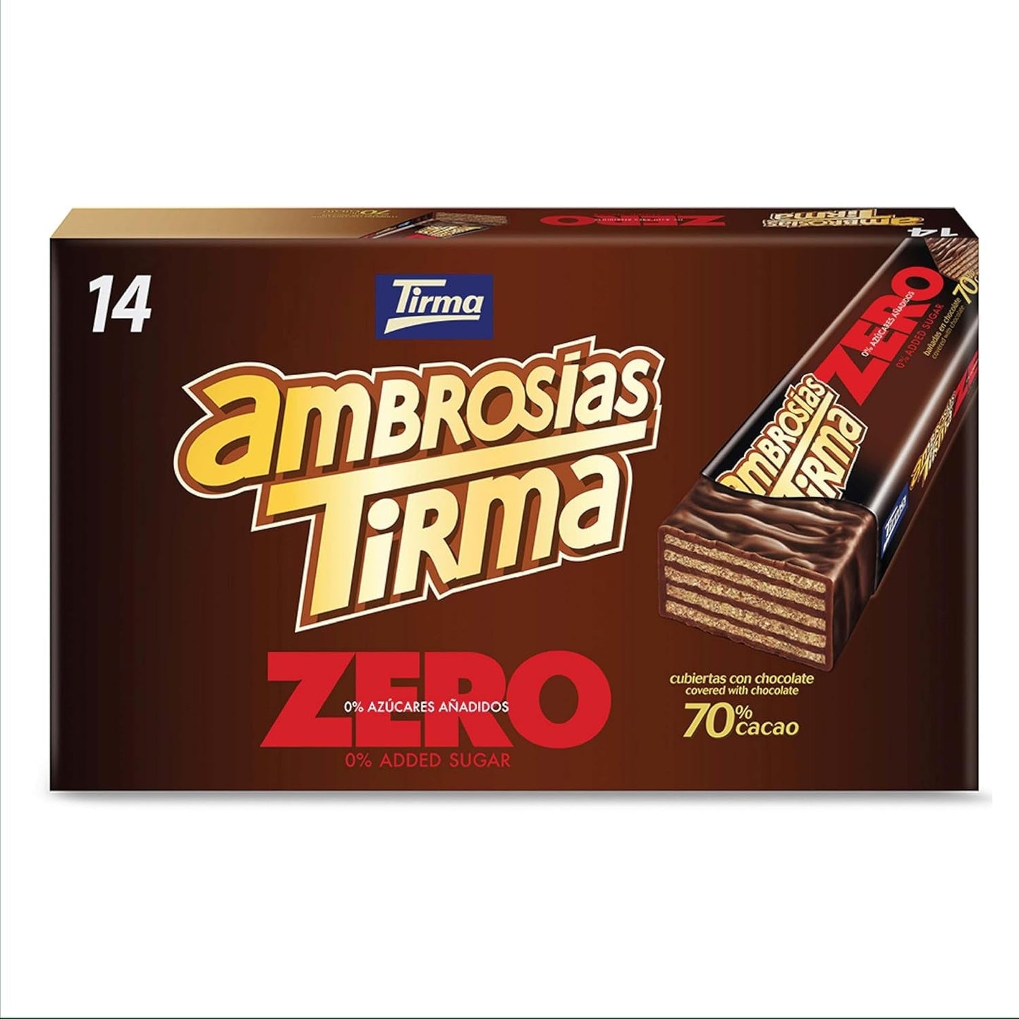 Gofres con chocolate negro Tirma 70% cacao | Sin azúcar añadido | Apto para dietas cetogénicas | Bajo en carbohidratos | Para diabéticos Paquete múltiple de obleas de chocolate | 3 piezas | 64,5 gramos