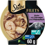 SHEBA Filetes Adultos Katzenfutter en Salsa con Pollo, Hochseefisch und Garnelen 16 x 60g Concha