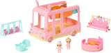 BABY born 904763 Baby Surprise Bus: minibús de juguete rosa con 2 muñecas exclusivas, cochecito triple, columpio, carrusel, tobogán y columpio triple.