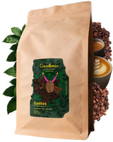 santos | Granos de café 2500g - 100% Arábica de Brasil | para espresso, capuchino o café filtrado fuerte | Asado omnidireccional | Café clásico: la introducción perfecta al café especial