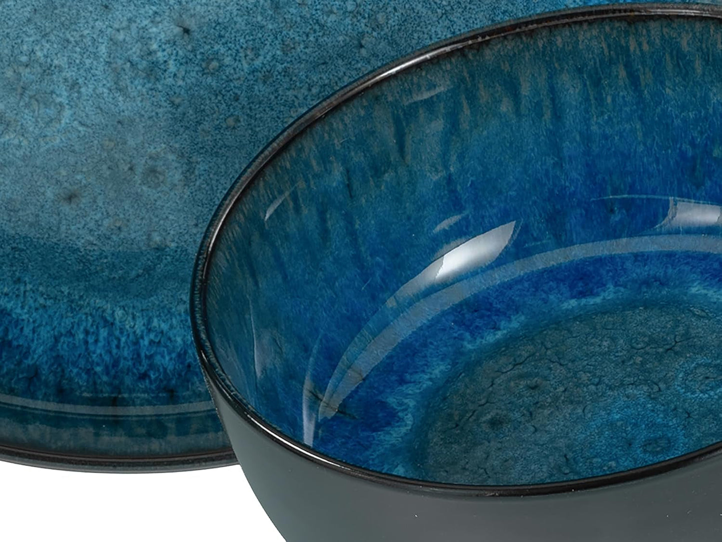 CreaTable, 20149, Serie Nordic Fjord Blue, Vajilla de 16 piezas para 4, Servicio combinado de porcelana, Apto para lavavajillas y microondas, Fabricación de calidad