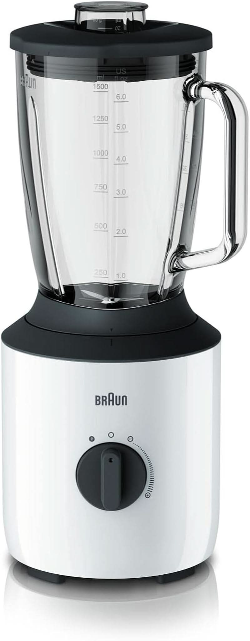 Braun Powerblend 3 JB 3150 BK Batidora con base - 1,5 L Glas-Mixaufsatz, Küchenhelfer Zum Zerkleinern, Pürieren & Mixen, 800 Watt, Schwarz Kitchen Naty Shop Weiß Single