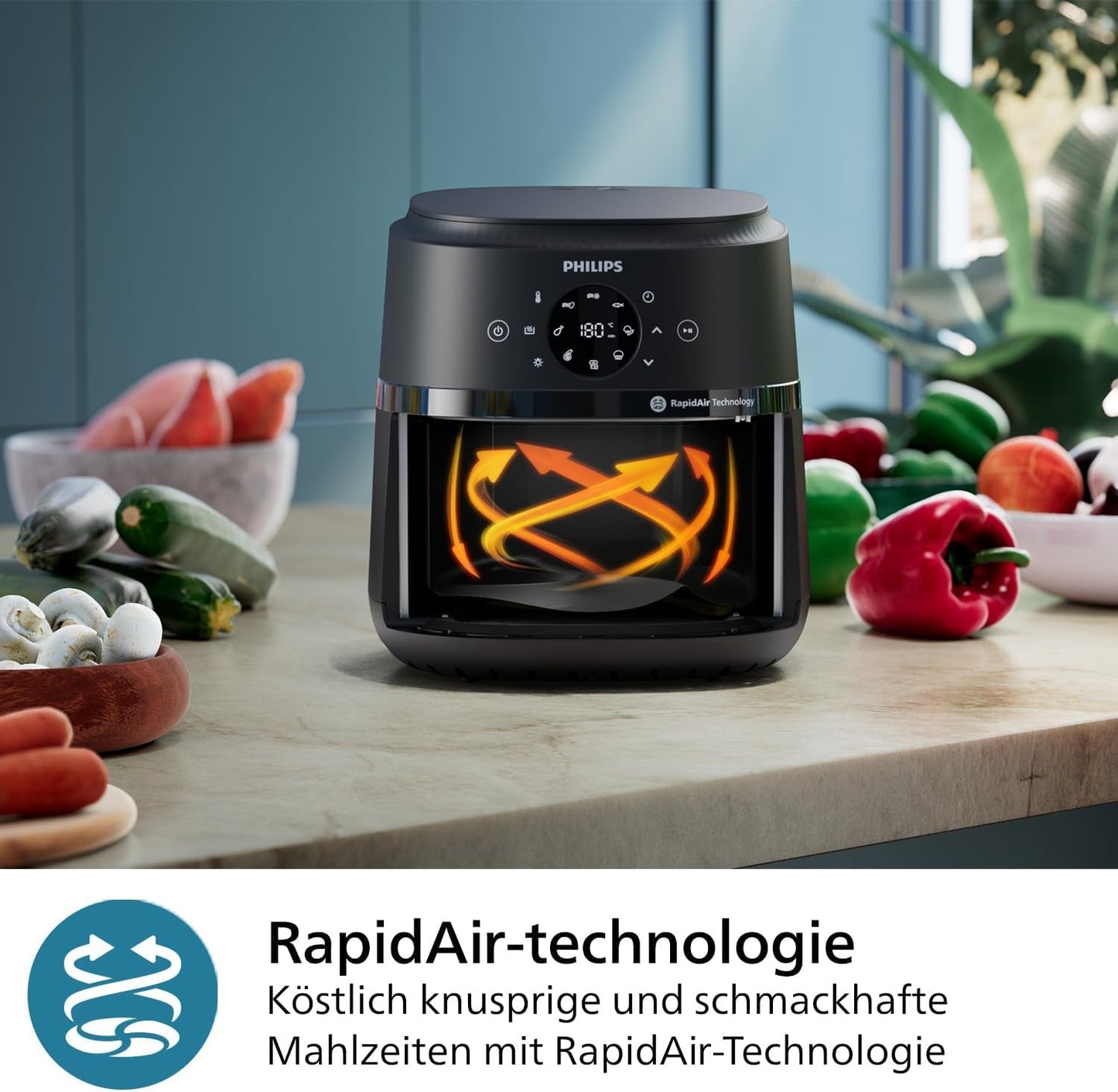 Philips Airfryer serie 2000 4,2L - Pantalla táctil digital, 13 opciones de cocción, 9 funciones preestablecidas, Hasta un 90% menos de grasa con tecnología Rapidair, potencia 1500W Electrodomésticos Naty Shop