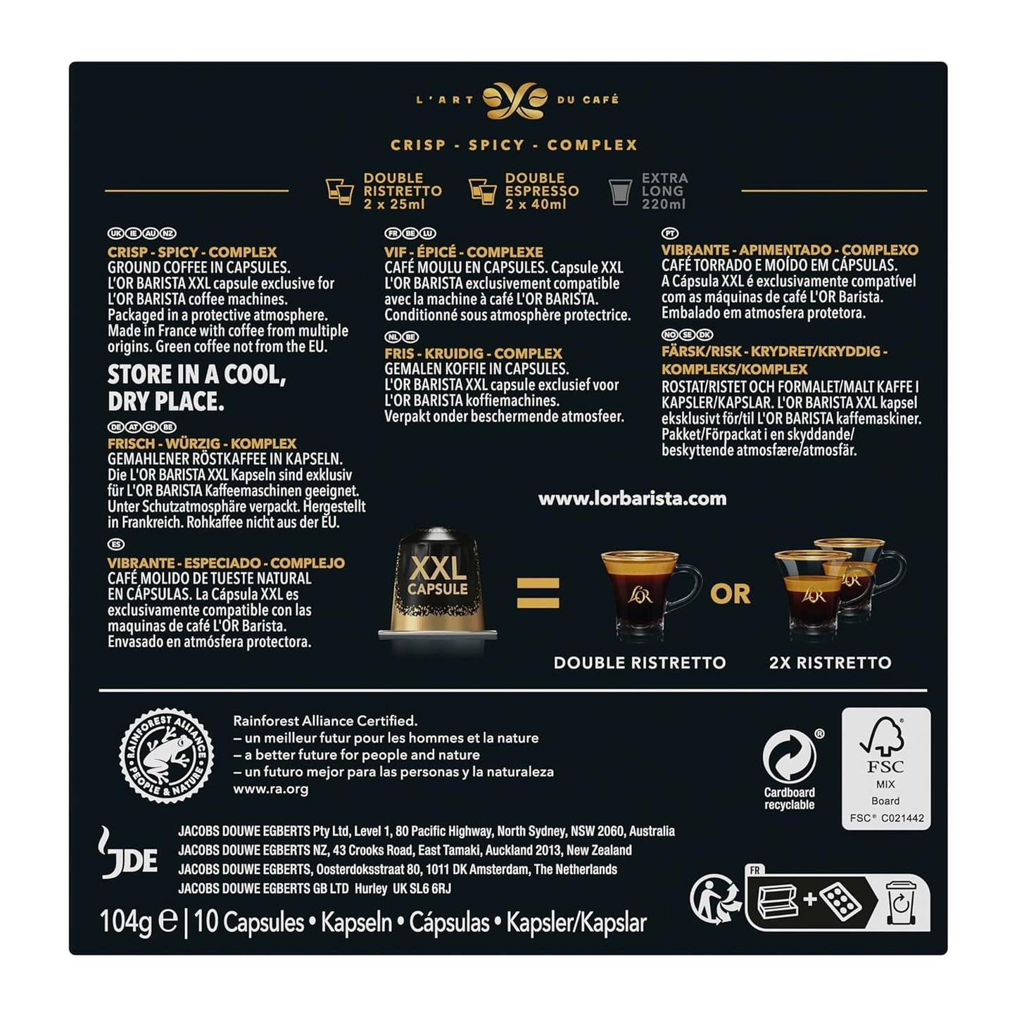 L'OR Barista Kaffeekapseln Ristretto, exclusivo para L'OR Barista Maschinen, paquete de 5, 5 x 10 Kapseln