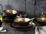 CreaTable, 23598, Serie GLAMOUR - Oro, Juego de vajilla de 16 piezas, Servicio combinado de porcelana, Apto para lavavajillas y microondas, Fabricación de calidad
