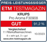 Krups F30908 ProAroma Cafetera espresso con filtro y jarra de cristal, capacidad 1,25 l, 10-15 tazas, 1050 W, negra