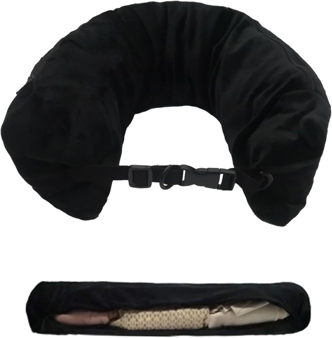 Bivpreom Almohada Rellena para el Cuello de Viaje, Almohada Rellena de Viaje, Almohada para el Cuello de Viaje, Rellena con Ropa, se Convierte en Equipaje Extra sin Exceso de Equipaje Almohadas de Viaje Naty Shop Black1