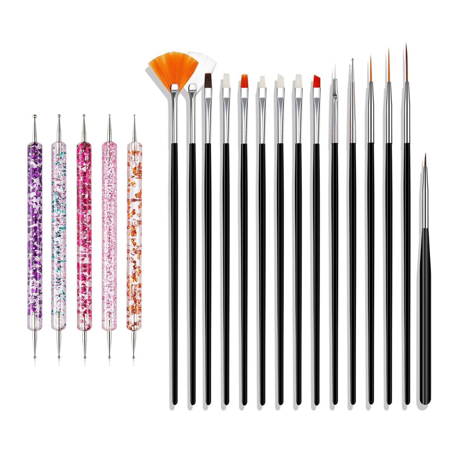 Juego de pinsel para decoración de uñas, 20 piezas de pinsel Nageldesign Malerei, pinsel de diseño de arte de uñas profesional, pinsel de delineador fino para uñas, rosa