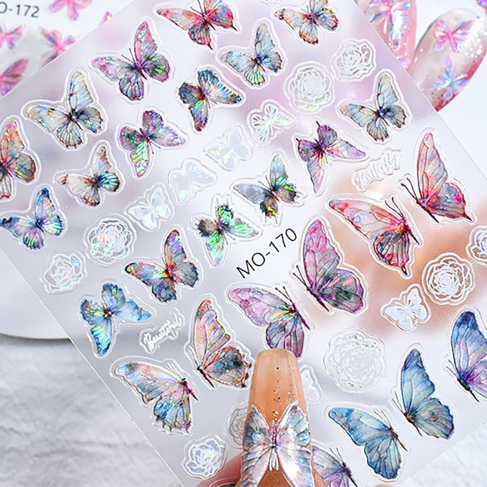 Pegatinas de uñas de mariposa en relieve 5D, mariposas autoadhesivas, pegatinas para decoración de uñas, pegatinas de arte de uñas de mariposa aurora, diseño de accesorios de uñas, pegatinas de mariposa para uñas, pegatinas de arte de uñas