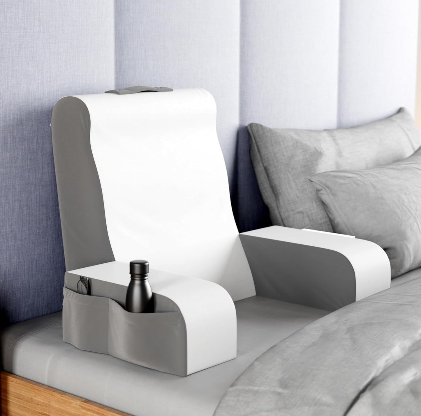 Almohada de lectura de cuña, almohada para respaldo de cama, almohada para brazo para TV, libros, juegos, dormitorio, soporte para la espalda (gris/blanco, estándar)
