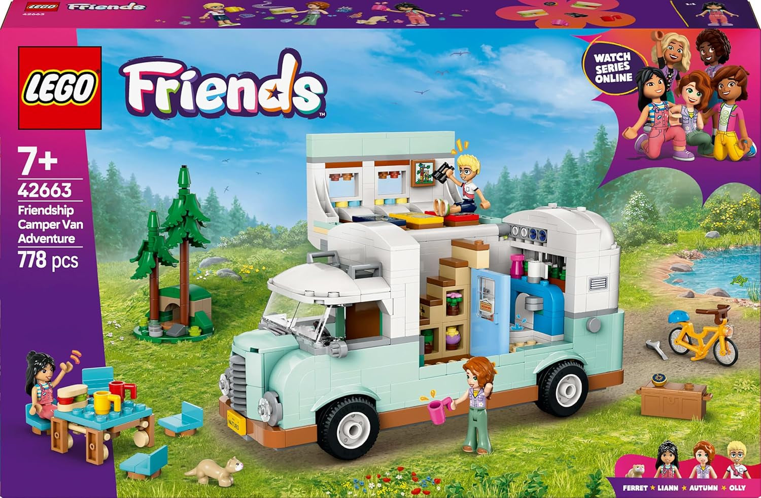 LEGO Friends Caravana, juego de construcción de rol con caravana de juguete, regalo para niñas a partir de 7 años, juego creativo con 3 minifiguras y figura del animal hurón 42663 Juegos de construcción Besuche den LEGO-Store