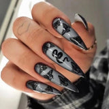 Mouyouglow-uñas largas Stiletto, color blanco lechoso, degradado, purpurina rosa, uñas postizas frescas con pegamento, uñas artificiales con purpurina rosa ombré