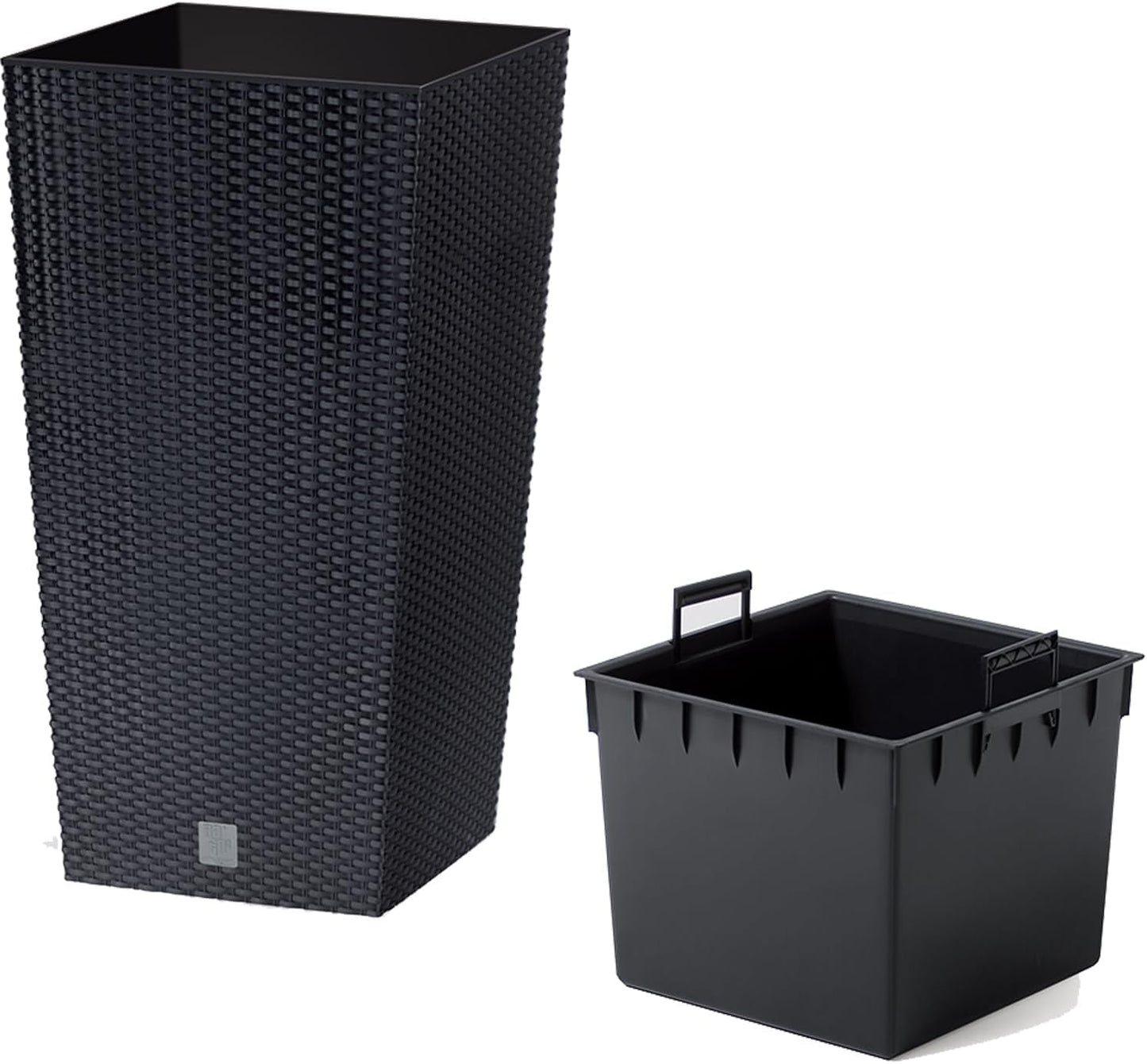 Macetas Prosperplast imitación ratán/macetas con inserto | 32,5x32,5x61cm | antracita | resistente a la intemperie y a los rayos UV | de plástico resistente | para interior y exterior