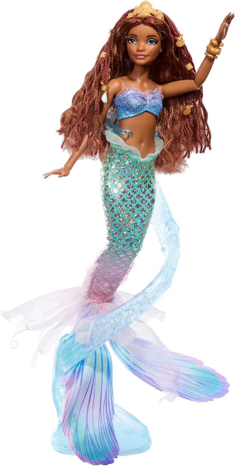 Mattel Disney Ariel La Sirenita - Muñeca Sirena de Lujo con Cuentas para el Cabello y Soporte para muñecas para Juego imaginativo y exhibición, para niños a Partir de 3 años, HNF42