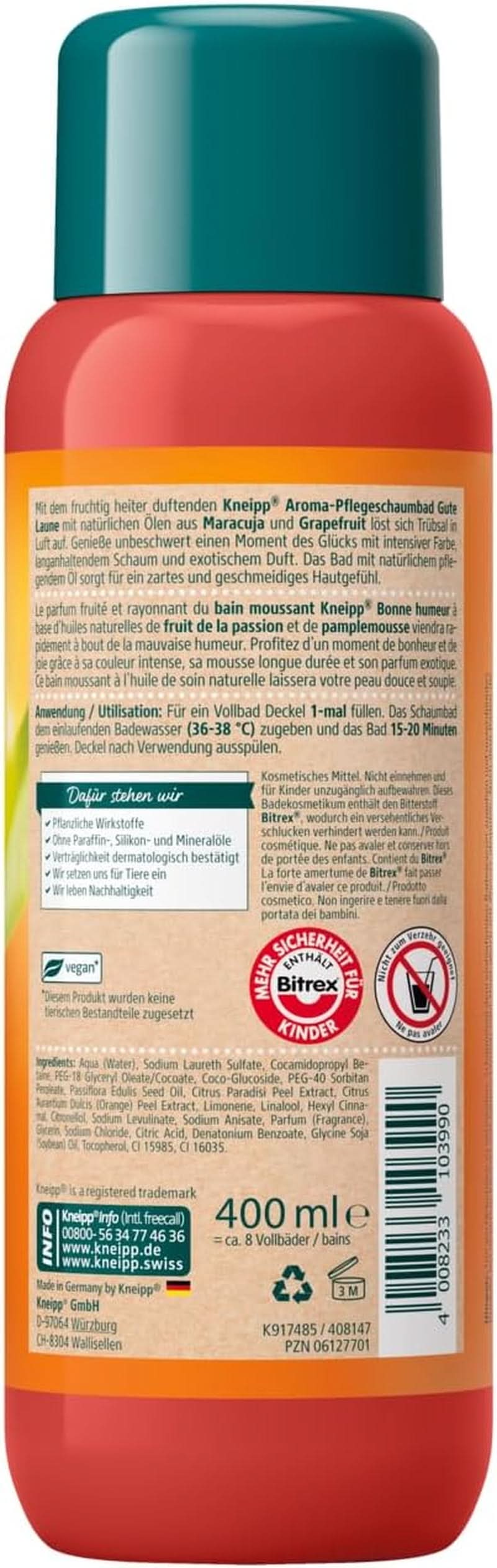 Kneipp Aroma, Aditivo de baño en espuma aromática Good Mood, 400 ml Ducha y baño Naty Shop