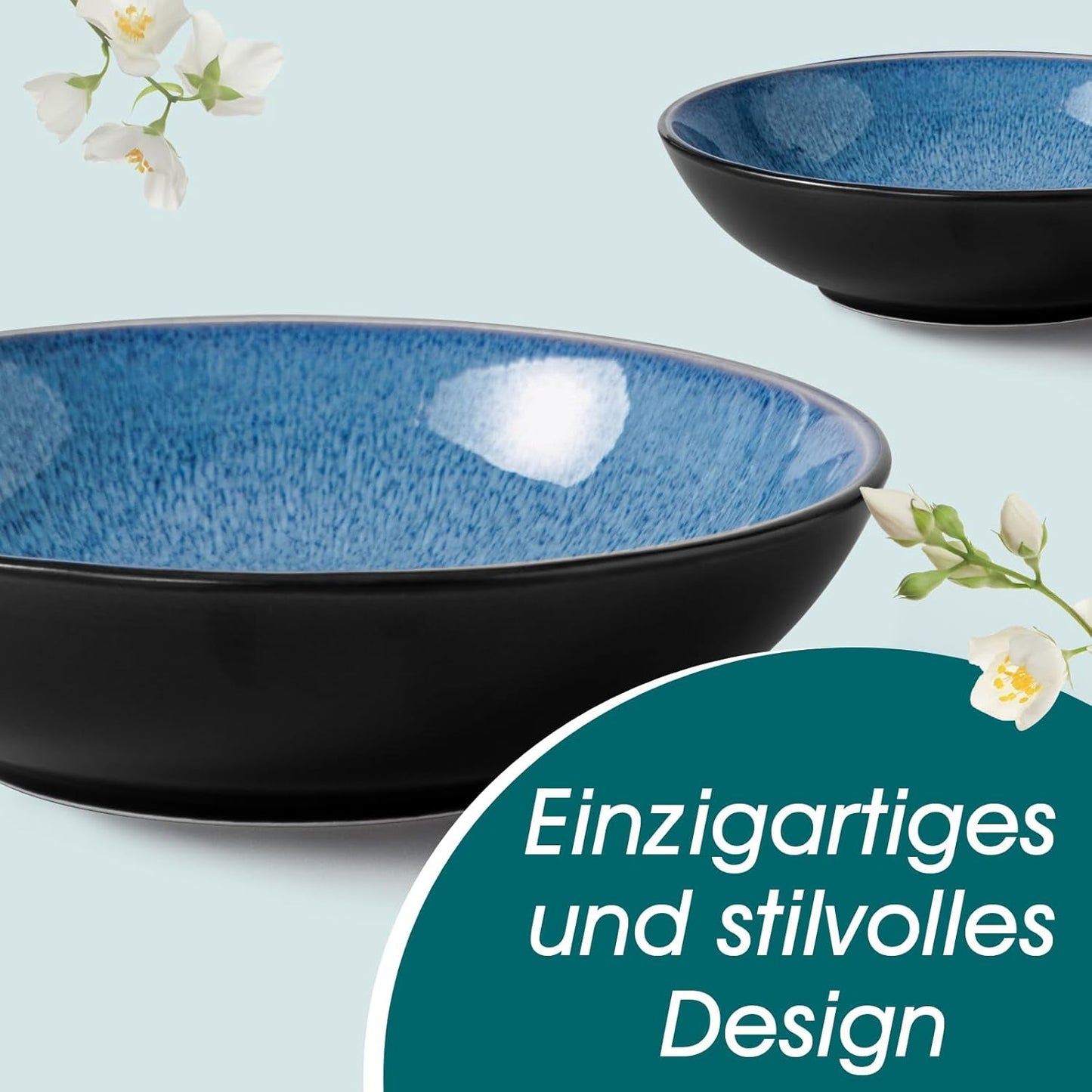 Vajilla para 6 personas Vancasso PLAYA Vajilla de porcelana para 6 personas de 24 piezas Azul Incluye platos, platos Suma, cuencos y ensaladeras Apto para lavavajillas y microondas