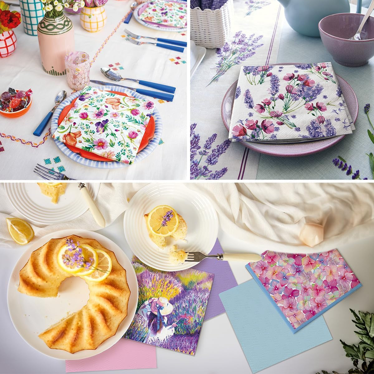 PAW - Servilletas de 3 capas (33 x 33 cm) I 20 piezas I Perfectas para cumpleaños, fiestas, bodas, comuniones y días festivos I Decoración de mesa Servilletas de papel de colores - Flores de colores Flora I Arreglo floral
