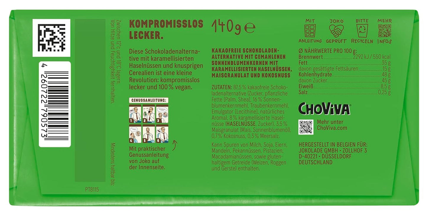 JOKOLADE 12 barras x 140g Paquete económico | Con cacahuetes caramelizados y cereales crujientes | Vegano y sin cacao