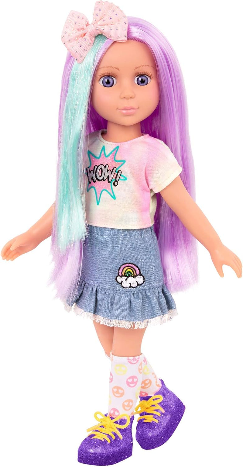 Glitter Girls - Luma - Muñeca articulada de 36 cm - Cabello morado y ojos morados únicos - Extensiones de cabello, lazo, pinzas y conjunto colorido - 3 años +
